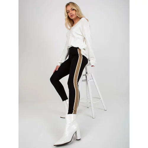 Fashion Hunters Black and beige plain leggings with stripes