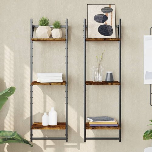  The Living Store Stenske police s prečkami 2 kosa dimljen hrast 30x25x100 cm - Stenska Polica, (21554575) Cene