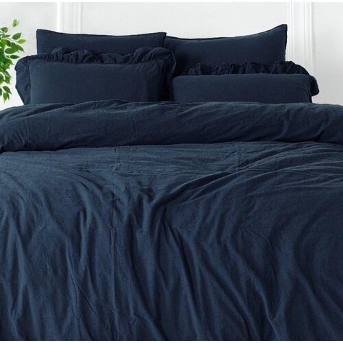 Mila Home Luxury Temno modra enojna posteljnina iz renforce bombaža 140x200 cm Ruffle Striped &amp;ndash; Slike