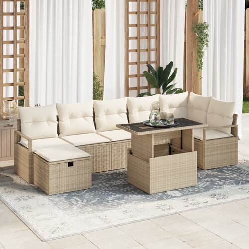 vidaXL 8-dijelni vrtni sofa set s jastučićima bež poli ratan Cijene