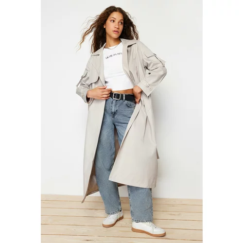 Trendyol Stone Oversize Wide Cut Belted Trench Coat