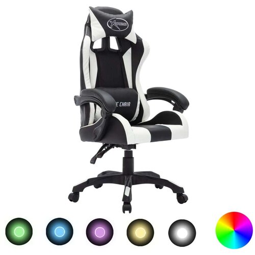 vidaXL Igraća stolica s RGB LED svjetlima bijelo-crna od umjetne kože Cijene