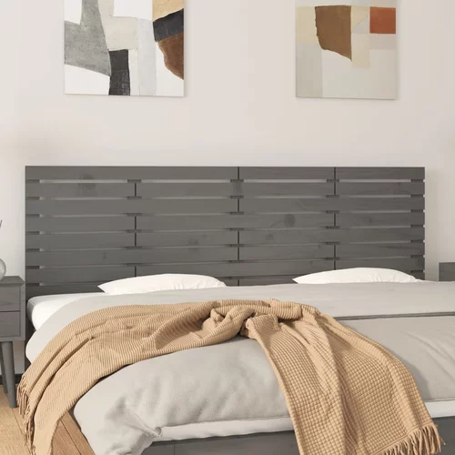 vidaXL Stensko posteljno vzglavje sivo 206x3x63 cm trdna borovina