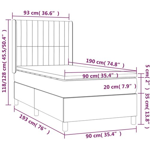  Krevet box spring s madracem LED svjetlosivi 90x190 cm tkanina Slike