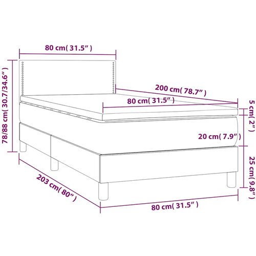  Krevet box spring s madracem LED svjetlosivi 80x200 cm tkanina Slike