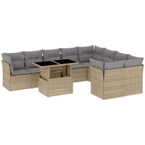 VidaXL 10-dijelni set vrtnih sofa s jastucima bež od poliratana Slike