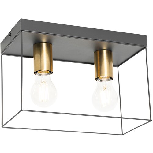 QAZQA Minimalistična stropna svetilka črna z zlatom 2-light - Kodi Cene