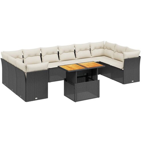  11-dijelni set vrtnih sofa od poliratana s jastucima crni Crna 100 x 55 x 73 cm Slike