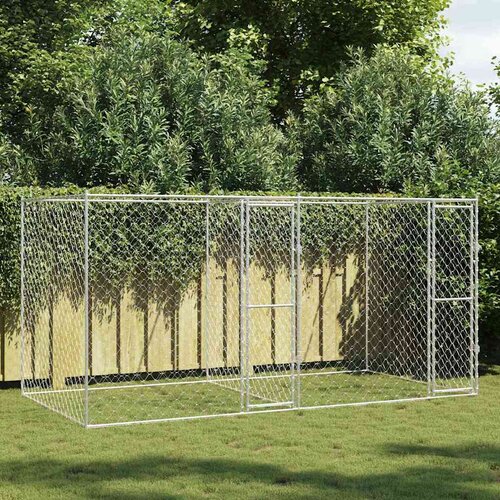 VidaXL Kavez za pse Srebrno 400 x 200 x 200 cm Cinkani čelik Slike