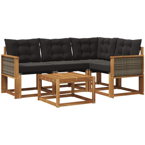 vidaXL Zunanja garnitura za sedenje z blazino 5 pcs Naravna in črna, (5000272200) Cene