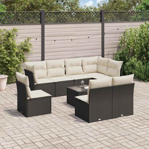  9-dijelni set vrtnih sofa s jastucima crni od poliratana Cijene
