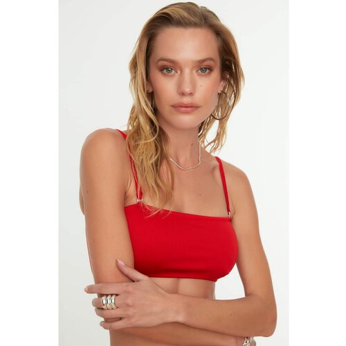 Trendyol red textured strapless bikini top Slike