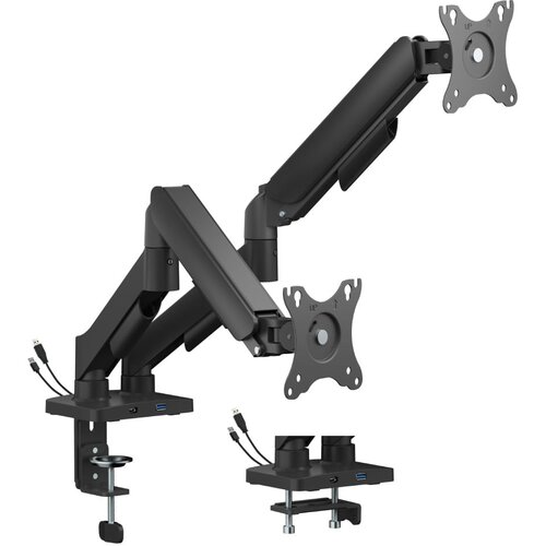 Gembird MA-DA2U-01 Adjustable desk 2-display mounting arm with USB ports, 17”-32”, black Cene