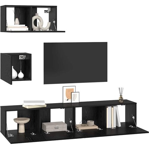 Set TV komoda 4 kom. Crni hrast Konstruirano drvo Crna 80 x 30 x 30 cm Slike