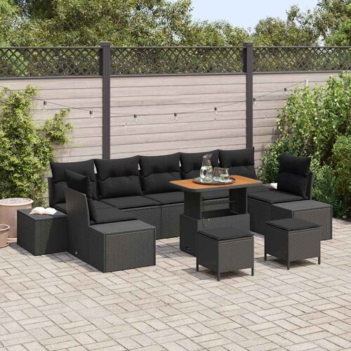  Sjedeća garnitura za vrt 10 kom. Crna poliratan 349 x 154 x 85 cm Slike