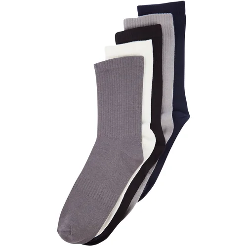 Trendyol Men's Multicolored Cotton 5-Pack Plain Textured College Socks