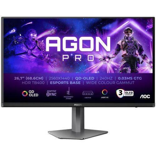AOC Monitor LED AG276QZD2 AGON PRO 26.7" 2560x1140 QD-OLED Adaptive Sync 240Hz 0.03ms 250 cd/m2 3-sided frameless FULL ERGO 2xHD Cijene