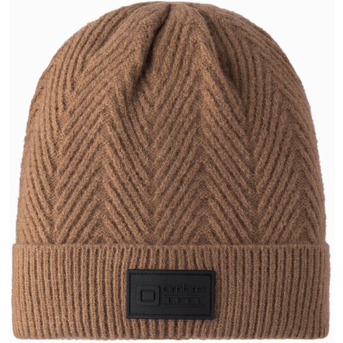 Ombre Men's knitted sweater weave cap with patch - light brown Cene