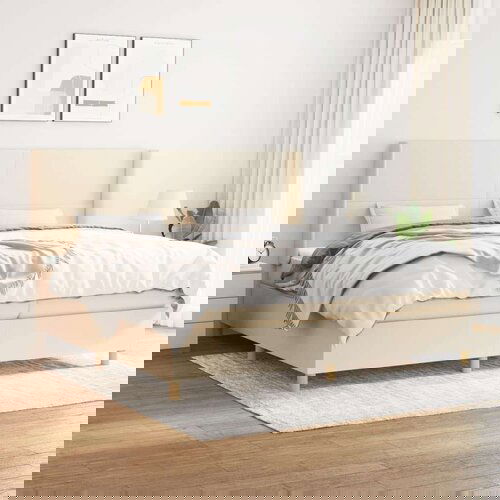  Box spring postelja z vzmetnico krem 200x200 cm blago, (20851608) Slike