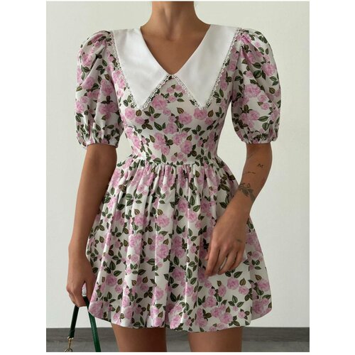 Laluvia Pink Baby Neck Floral Balloon Dress Slike