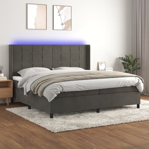 VidaXL Krevet box spring s madracem LED tamnosivi 200x200 cm bar&amp;scaron;un Slike