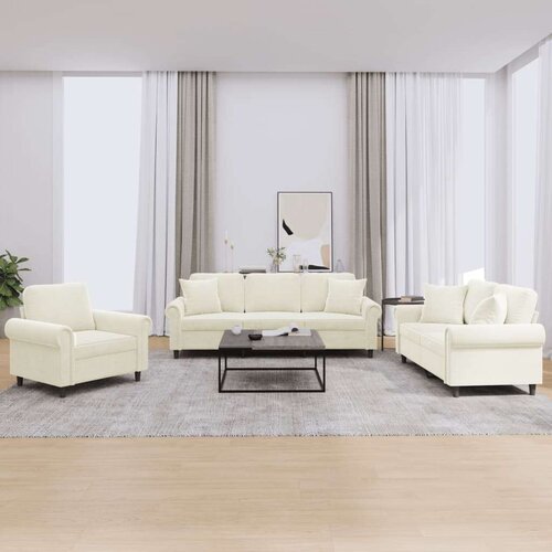  3-dijelni set sofa s jastucima krem baršunasti Cene