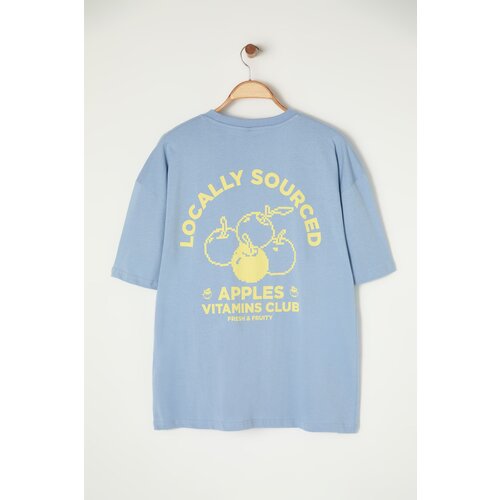 Trendyol Blue Oversize/Wide Cut Fruit Printed 100% Cotton T-Shirt Slike