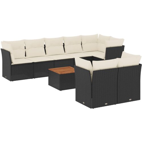 Maison Chic Seti vrtnega pohištva - Vrtna garnitura - Vrtni pohištvo set 9-delna z blazinami črn poli ratan, (21806264) Cene