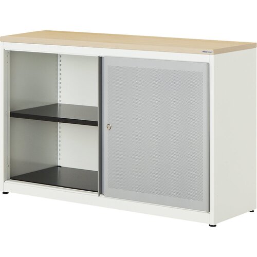 mauser Omara z drsnimi vrati, akustični učinek, plošča iz umetne mase, VxŠxG 830 x 1200 x 432 mm, 1 polica, čista bela / aluminijasto siva / javor Cene
