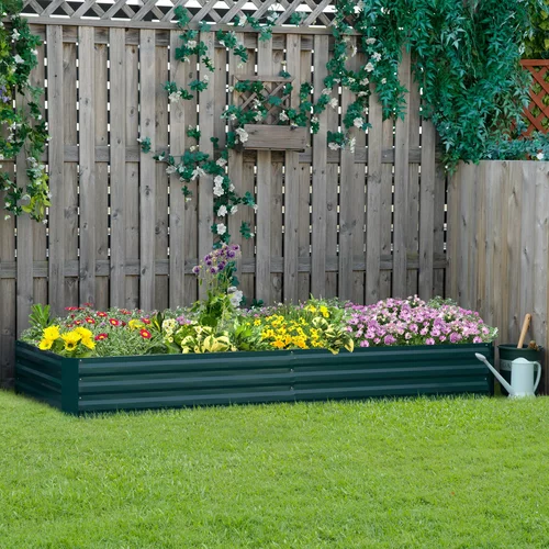 Outsunny dvignjena kovinska zunanja zelenjavna vrtna greda, stojalo za vrtno cvetje in zelišča, zelena barva, (20753023)