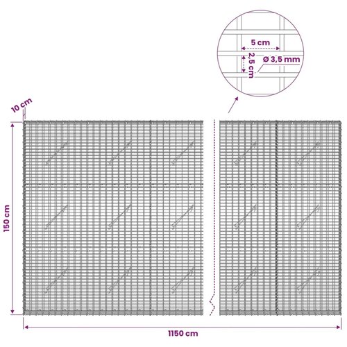  Gabion s žicom debljine 3 5 mm i mrežom 5x2 5 cm 1150x10x150 cm - 10 cm 150 cm 1150 cm Slike