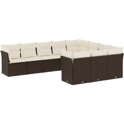 vidaXL 10-dijelni set vrtnih sofa od poliratana s jastucima smeđi Cene