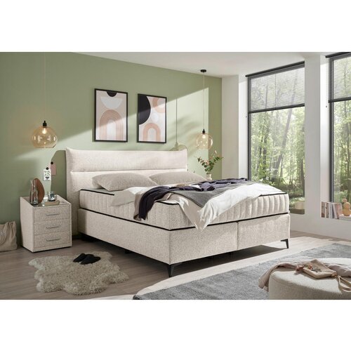 MID.YOU POSTELJA BOXSPRING 180 cm x 200 cm , tekstil, leseni material bež Cene