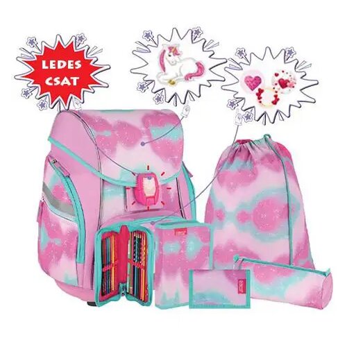 Spirit ergonomski set &scaron;kolskih torbi s 3D uzorkom jednoroga, 5 komada, s led osvjetljenjem, 34x22x41cm Cijene