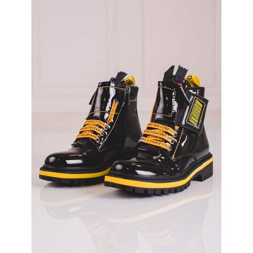SHELOVET Lacquered girls' ankle boots with yellow inserts Slike