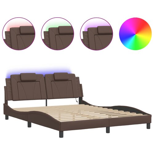 vidaXL Okvir kreveta s LED svjetlima smeđi 160x200 cm od umjetne kože Cijene