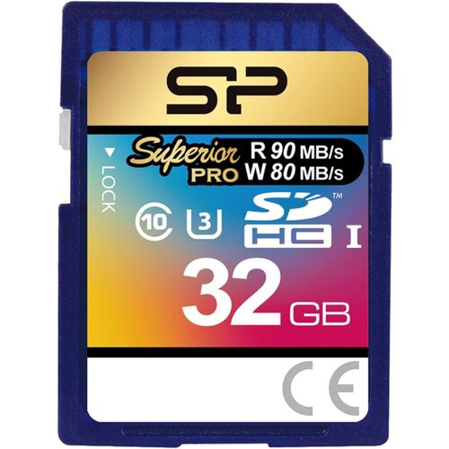 SiliconPower SD Card 32GB, Superior PRO, SDHC, UHS-I U3 Class10, Read up to 90MB/s, Write up to 80MB/s, for 4K and FullHD video recording ( SP032GBSDHCU Slike