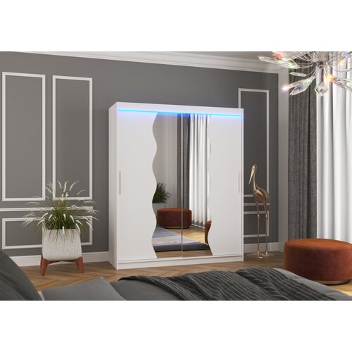 ADRK Drsna omara KANSAS z ogledalom in LED osvetlitvijo, 180 cm - BELA Cene