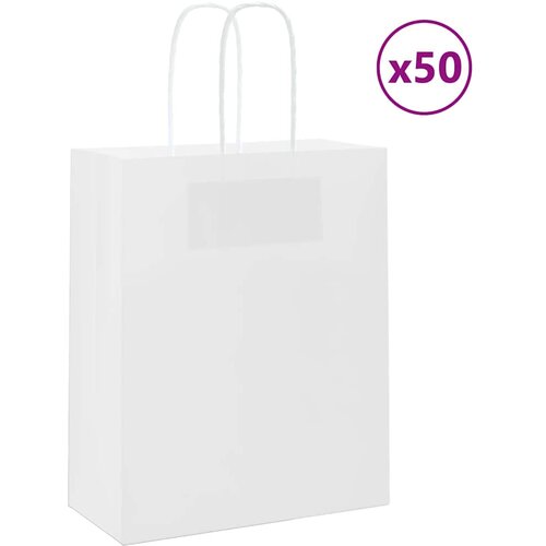 VidaXL Papirnate vrećice 50 kom s ručkama bijele 18x8x22 cm Slike