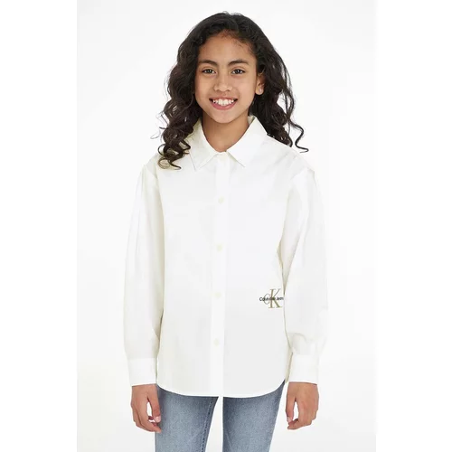 Calvin Klein Jeans Otroška bombažna srajca bela barva