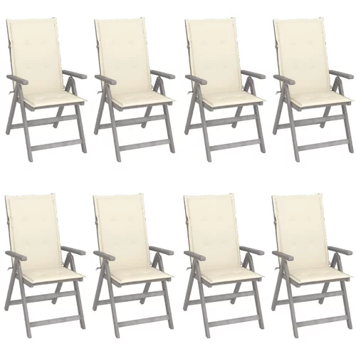  nagibne vrtne stolice s jastucima 8 kom sive od bagremovog drva