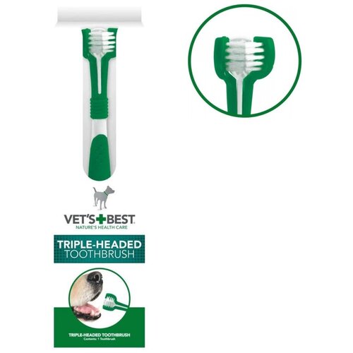 Vets Best Trostrana četkica za zube pasa Dental Triple Headed Toothbrush, Zelena Slike