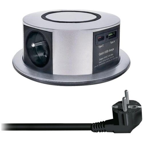 Solight PP120CW-PD20- Utični stub za radnu ploču stola sa Qi 3x230V+1xUSB-A+1xUSB-C Slike