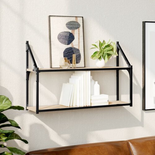 vidaXL Stenska polica 2-nadstropna sonoma hrast 80x21x51 cm inž. les Cene