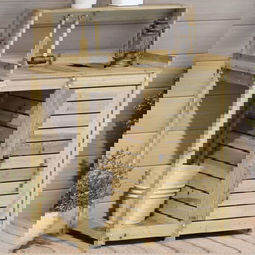 VidaXL Miza za sajenje s policami 82,5x50x109,5 cm impreg. borovina Slike