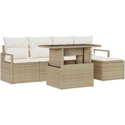 vidaXL 6-dijelni set za ba&scaron;tensku sofu s jastučićima Bež Poli Ratan, 2-sjedalna ba&scaron;tenska sofa s jastučićima Bež Poli Ratan Cijene