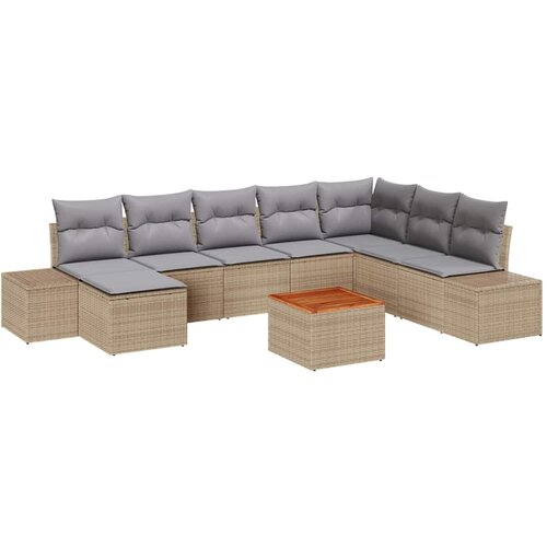 vidaXL Vrtna sedežna garnitura z blazino 9 pcs Bež poli ratan, (5000146198) Cene