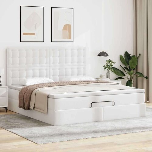 VidaXL Otomanski okvir kreveta s madraca bijela 180x200cm umjetna koža Slike