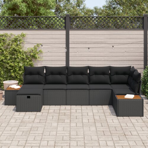 VidaXL Set od 7 dijelova vrsne garniture s jastučićima crni poli rattan Slike