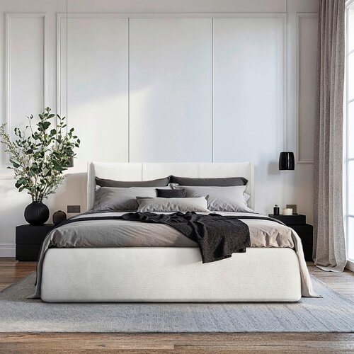 MID.YOU OBLAZINJENA POSTELJA 140 cm x 200 cm , les, tekstil, leseni material krem barve Slike
